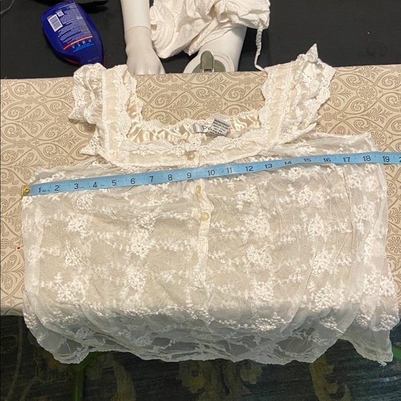 Pinky White Lace sheer Button Tank Top mesh embroidered romantic floral medium M - Picture 2 of 10